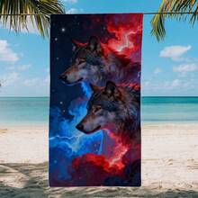 1pc Snow Wolf Beach Towel, Super Soft Microfiber Extra Large Beach Blanket, Super Absorbent Bath Towel, Suitable For Travel, Swimming Pool, Diving, Surfing, Yoga, Camping, Available In Multiple Sizes, Beach Accessories For Beach, Pool, Travel, Camping, Yoga - Multicolor - View 4