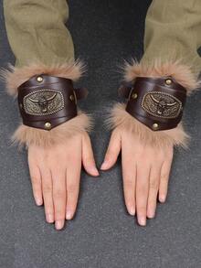 1件/2件 PU皮革和人造毛皮护腕 蒸汽朋克铆钉护臂 真人角色扮演服装 男女中世纪维京角色扮演配件 - 棕色 - 查看 11