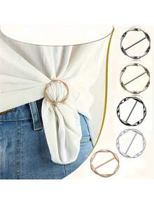 5个多功能金属围巾/T恤夹 - 轻松系紧配饰，无需缝纫即可固定衣物，打结收边