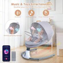 JCH-Mecedora Eléctrica para Bebé Hamaca para Bebé con Mosquitera Silla Acolchada Multifuncional para Bebés con Mando a Distancia 12 Canciones de Cuna 4 Velocidades de Balanceo Columpio Eléctrico Bebés - color gris - Ver 6