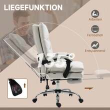 Office Chair With Massage Function, 135° Reclining Backrest, Height Adjustable, Maximum Load 120 Kg, Faux Leather, 65 X 72 X 109-117 Cm, Cream White - Light Grey - View 6