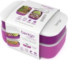 Stackable 3 Compartment Lunch Box With Utensils Strap Purple Ideal For Meal Prep - 紫色 - 查看 4