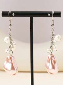 1 Pair Women's Minimalist Acrylic Hoop Earrings, Versatile For Daily Wear - Baby Pink - View 4