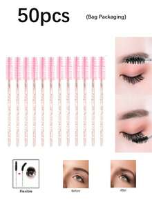 200/100/50/10支装睫毛膏刷、带容器的眼影棒、一次性斜角眉刷、睫毛嫁接刷、眉刷、蓖麻油刷（水晶粉）、眉刷、眼影刷、螺旋刷、螺旋刷 - 彩色 - 查看 15