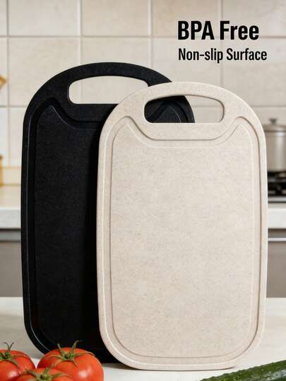 1 Kunststoff Schneidebrett, Schneidebrett, Schneidunterlage, Küchenzubehör, Küchenutensilien, Campingausrüstung, Schneidetablett, geeignet für Fleisch, Gemüse, Obst, Schwarz, Hellbeige, abwaschbares Kunststoff Küchen Schneidebrett.