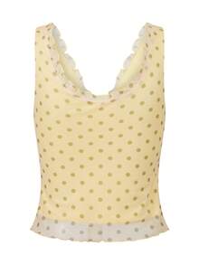 Women's Summer Crop Tank Tops Dot Print Sleeveless V-Neck Frill Slim Fit Vest For Party - 淺黃色 - 查看 2
