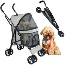 carriola plegable para perros pequeños y gatos con ruedas de 360° capacidad de 22 libras carriola portátil para paseos al aire última intervensión/viajes veterinarios - Gris - Ver 8