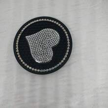 2个黑色创意水钻心形硅胶车载杯垫，圆形耐热柔软水钻车载杯垫 - 2pc愛心鑲鑽杯墊 - 查看 7