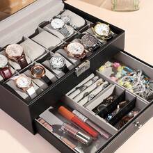 BASTUO 20-Slot Men's Watch Box, Black Luxury Watch Case Storage Box With Drawer, Leather Watch Display Box, Jewelry Box For Bracelet Necklace For Women Storage Organizer Travel Essentials Back To School Dormitory Storage - 彩色 - 查看 7