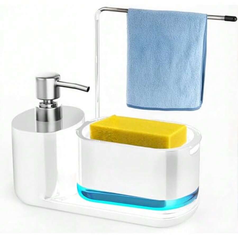 CYPNBebeay Dispensador De Jabon Cocina 4 In 1 Dispensador De Jabón para Trastes con Soporte para Paños y Jabonera Abs Resistente Juego De Jaboneras Organizador para Cocina Baño y Fregadero NergoFashion - 219611588 - Ver 1