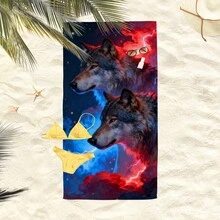 1pc Snow Wolf Beach Towel, Super Soft Microfiber Extra Large Beach Blanket, Super Absorbent Bath Towel, Suitable For Travel, Swimming Pool, Diving, Surfing, Yoga, Camping, Available In Multiple Sizes, Beach Accessories For Beach, Pool, Travel, Camping, Yoga - Multicolor - View 7