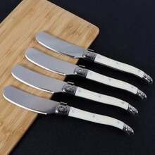 4/6/8Pcs Cuchillos de Mantequilla Espátula de Mantequilla Acero Inoxidable Esparcidor de Mermelada Cortador de Pastel de Plástico Blanco Cuchillo Esparcidor de Queso - 6 piezas - Ver 4