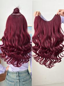 V-Clip Style Hair Extensions In Black Brown, Light Gold, Burgundy, Gradient Brown, 22 Inch Long Wave Heat-Resistant Fiber Synthetic Hair, Suitable For Women's Christmas, Halloween, Music Festival Parties, And Daily Use - Two-Tone - View 16