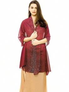 REEMONDE Womens Rhinestones Pashmina Shawls And Wraps Evening Dresses Chiffon Shawl Sparkly Scarf - Đỏ - Xem 2