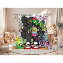XX Eyes Cartoon Figurine Street Graffiti Pattern Blanket, Culture Hip-Hop Style Blanket,Soft Warm Nap Blanket For Home Office Travel Camping - 豐富多彩的 - 查看 2