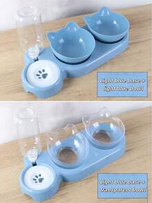 2-In-1 Cat Food And Water Bowl Set, Dry And Wet Separated, Durable Plastic Material, Pet Feeding And Drinking Station, Easy To Clean, Suitable For Various Pets To Supplement Water And Healthy Diet. - 500ml - View 4