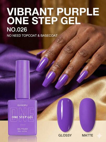 15ml Bright Violet Purple One Step Gel Nail Polish 3 In 1 Grape Color No Base Top Coat Needed Fun Electric Purple For Halloween Spring Floral Nail Art DIY Manicure Soak Off UV LED Gel Nails
