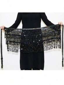 1件亮片流苏半身裙，性感露脐裙，可调节腰带，臀巾式裹裙，适合狂欢节、锐舞派对、舞蹈表演等场合，波西米亚风、复古风，适合节日、派对、夜店、海滩等场合穿着，异域风情服饰装饰。 - 彩色 - 查看 8