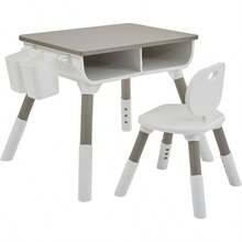 Scandi Height Adjustable Table And Chair Set White - White and Grey - View 4