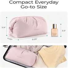 Neceser de viaje para maquillaje, bonito neceser de gran capacidad para mujer, con abertura amplia para artículos esenciales de viaje, accesorios y brochas (negro) - como en la foto - Ver 7