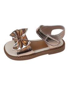 一双可爱的女童平底凉鞋，鞋底柔软，饰有蝴蝶结，适合玩耍和日常穿着。 - 玫瑰金 - 查看 8