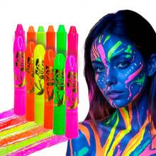 CYPN6 Crayones Neón Fluorescentes Brillan con Luz Negra Uv Make Up Glow Maquillaje en Blister Pinta Caritas de Halloween Grupo CarnavalliaFashion - Multicolor - Ver 2
