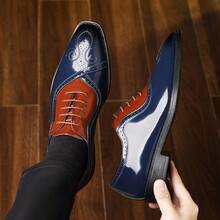 Men's Plus Size Two Tone Formal Shoes - Retro Block Style Business Shoes, Suitable For Weddings, Offices, And Formal Events - 藍色 - 查看 4