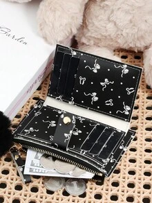 这款卡包饰有精致的绒球，黑色蝴蝶结爱心图案搭扣，时尚轻薄便携，可装现金、身份证、信用卡、零钱，是生日、周年纪念日、圣诞节、情人节等节日送给爱人、女士、女孩、青少年、大学生、学生、书包、学习用品包等的理想之选，也适合学校宿舍和返校季使用。 - 黑色 - 查看 7