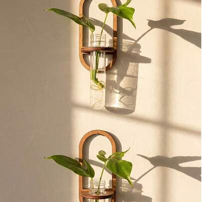 1pc Indoor Plant Wall Hanging Planter, Plant Propagation Station Wall Mounted, Plant Propagation Bottle, Wall Hanging Propagation Station With Wooden Rack, Multi-Layer Plastic Test Tube Planter, Wall Mounted Terrarium, Suitable For Home Office Plant Hanger, Vase, Wall Decor, Hydroponics Cutting, With Wooden Rack, For Hydroponic Plants, Unique Gardening Gift, Suitable For Women, Moms, Plant Lovers, Home Decor, Room Decor, Wall Decor Gift, Birthday Graduation Gift