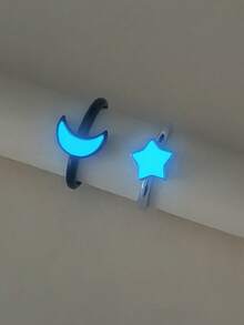 ATLVXJL 2件套发光情侣/友情/亲情主题星月夜光情侣戒指，休闲饰品，适合日常佩戴和节日礼物 - 彩色 - 查看 1