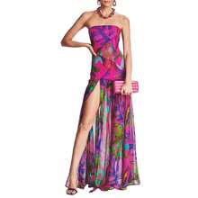 Women's Tube Top Dress Slim Strapless Backless Mesh Patchwork Tropical Leopard Print High Slit Long Dress for Party Club Night - Morado - Ver 3