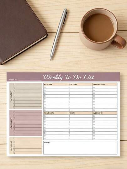 BUBU Weekly To-Do List Planner, A4 Minimalist Priority Task Organizer With Notes,24 Pages, Desk Planning Pad For Work, Study & Home,Office Supplies