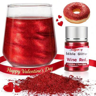 情人节食用红色闪粉，食品级10克，适用于饮品，情人节红色糖屑蛋糕装饰，可食用闪光粉，适用于鸡尾酒饮料，食用色素闪光粉，适用于烘焙，可用于蛋糕、纸杯蛋糕、饼干、饮料、糖果、草莓装饰，节日、复活节、女性母亲生日派对用品