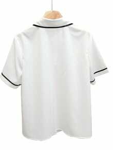 Áo sơ mi nữ thanh lịch màu trắng, cài một hàng khuy, viền đen tương phản, cổ áo buộc rời, tay ngắn, thích hợp cho công sở, mùa xuân/hè. - trắng - Xem 4