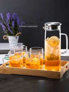 1个北欧风格不锈钢盖高硼硅玻璃冷水壶，耐热高温大容量茶壶，办公室/家用大容量透明玻璃果汁/冷水壶，家居及酒店用品 - 無色 - 查看 4