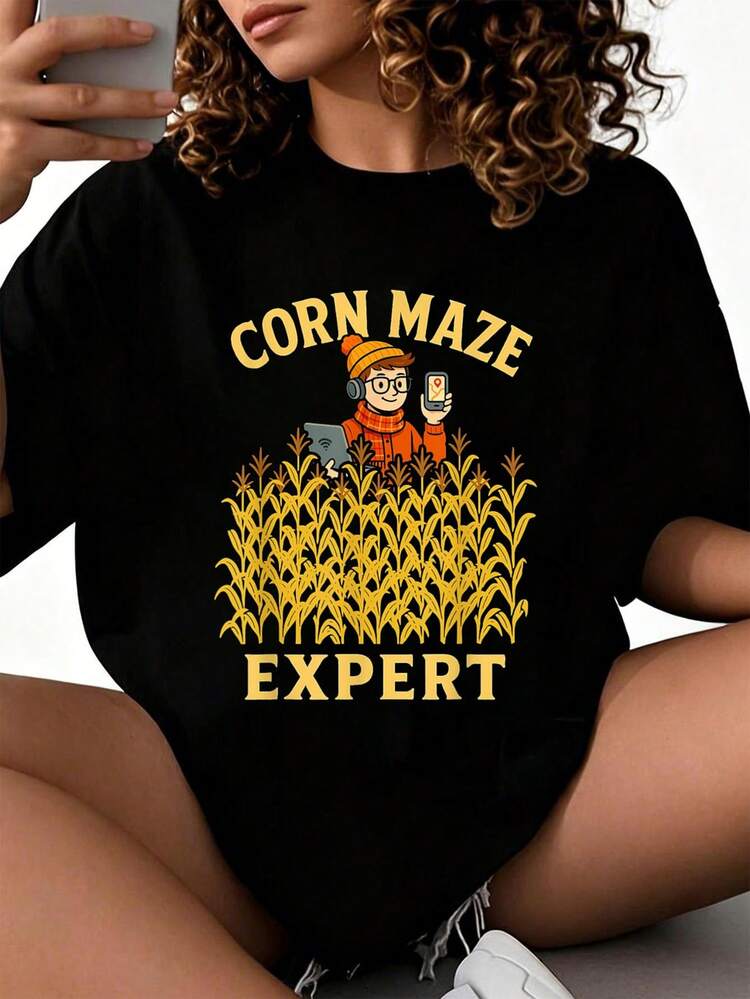 Camiseta divertida de experto en laberinto de maíz para niños de Halloween, gadgets, 2026 nuevas camisetas impresas para mujeres, estilos populares, camisetas de primavera para mujeres, camisetas de invierno, camisetas de para mujeresás vendidas - Negro - Añade 1