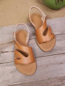 Simple Slip-On Buckle Solid Color Children's Flat Sandals, New Summer Style, Hot Selling Baby Beach Shoes, 3-14 Years Old, Everyday Wear, Outdoor Fashion, Vacation Style, Comfortable Children's Sandals, Water Play Shoes.