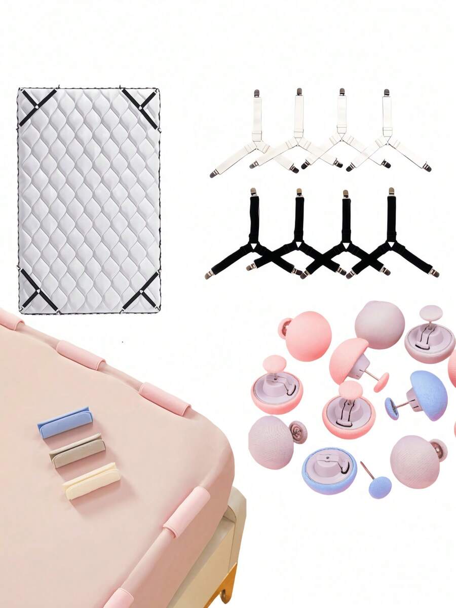 4pcs Bed Sheet Fasteners, Bed Sheet Clips, Triangle Fasteners, Sofa Fasteners, Duvet Clip Fasteners, Non-Slip Blanket Clips, Comforter Fasteners, Non-Slip Bed Sheet Clips, Easy Release Grippers, Back To School Supplies - Multicolor - View 1