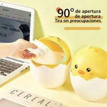 Cubo de basura de escritorio para uso doméstico, tamaño pequeño creativo para sala de estar y dormitorio, con tapa, contenedor de almacenamiento de oficina, forma linda de cáscara de huevo y pollito, para comer semillas de girasol y cáscaras de nueces - 1 - Ver 2