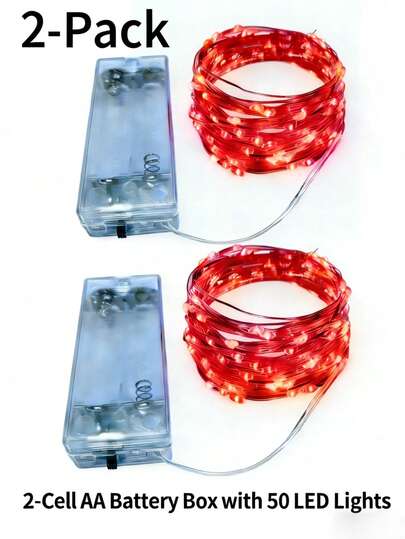 2pcs 2-5m Warm White LED Copper Wire String Lights, Battery Powered (Batteries Not Included), Suitable For Valentine's Day, Ramadan, Wedding, Bedroom, Party Decoration