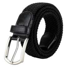 Men's Belt With Metal Buckle, Canvas/Elastic, Tactical/Casual/Stylish And Versatile/Braided Gio Belt/Unisex - 黑色 - 查看 8