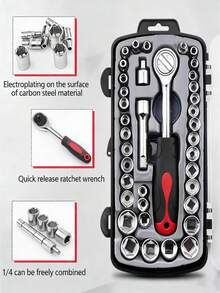 jogo chave soquete,jogo soquete sextavado,chave soquete,jogo soquete 40 pecas profissional , hogar mantenimiento del automóvil reparación de hardware,jogo soquete 1 2 - Negro - Ver 3