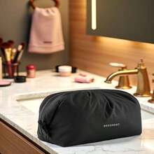 Neceser de viaje para maquillaje, bonito neceser de gran capacidad para mujer, con abertura amplia para artículos esenciales de viaje, accesorios y brochas (negro) - como en la foto - Ver 3