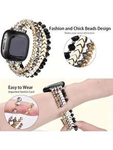 1pc Fashion Smartwatch Band, Compatible With Fitbit Versa 3/Versa 4/Sense/Sense 2, Women's Elastic Strap Compatible With Apple Watch 38/40/41/42/44/45/46mm, Fits Ultra 3/2/1 Series 1-11&SE, 20/22mm Wristband Compatible With 20/22mm Lug Width Smart Watches (/Garmin/ Etc.), Replacement Watch Band - Black - View 5