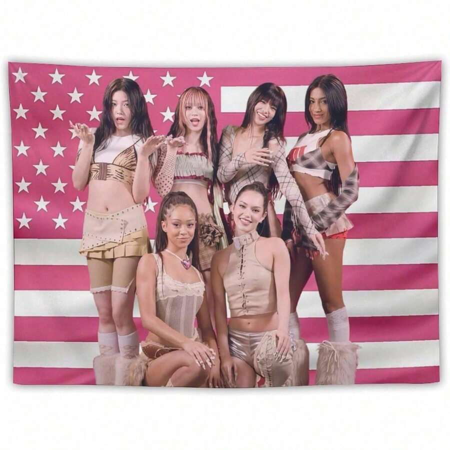 Tapestry Wall Art Flag Artwork Katseye Gift Wall Decoration Room Living Room Dining Room Concert Picnic Etc - 彩色 - 查看 1