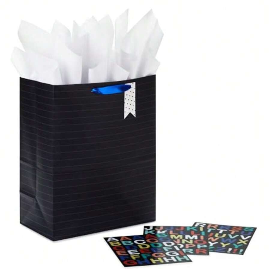 CYPNHallmark - Bolsa de regalo extragrande de 17 pulgadas con papel de seda rayas arcoiris para cumpleaños graduaciones baby shower día del padreFashion - Negro, rojo, azul, verde, blanco, amarillo - Ver 1