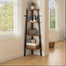 Corner Shelf, 4-Tier Corner Bookshelf, Storage Shelving Unit With Steel Frame - Rustic Brown and Black - View 3