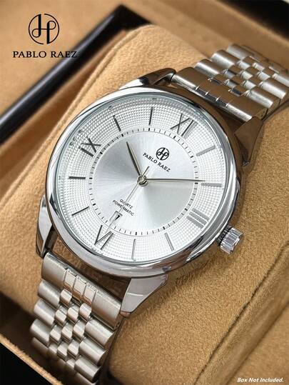  Pablo Raez 1pc Men's Classic Watches Famous Brand New AAA Luxury Wristwatch For Man Stainless Steel Vintage Male Original Charming Business High Quality 50M Water Resistant Casual Simple Calendar Clock Men's Heavy Steel Metal Bracelets Chain Fashion Quartz Watch For Man Roman Numeral & Bar Scale Black High Level Business Wristwatch For Daliy Use Gift For Father Or Male Friends Graduation Wedding Birthday Presents