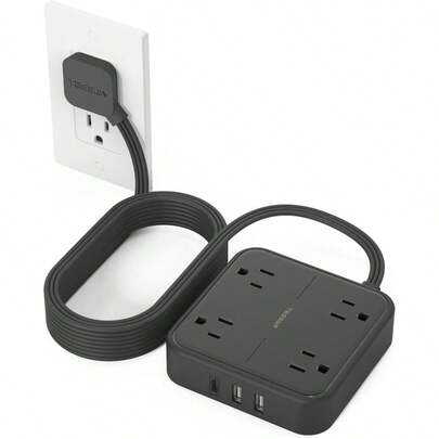 TESSAN Regleta Multicontacto con Protector de Sobretensión, 1.5M Plana Extension Electrica, Enchufe Plano Conector Multiple con 4 Salidas y 3 USB (1 USB C), Hogar Dorm Oficina, Gris : Electrónicos