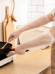 10/20/50pcs Household Cleaning Gloves: Elastic, Waterproof, Long Sleeve, Transparent. Ideal For Dishwashing, Cleaning, Laundry, All Seasons Available.,Kitchen,Bathroom,Home,Household Suppliers - Multicolor - View 6